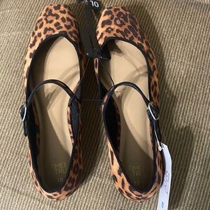 Time and Tru Leopard Print Mary Jane Flats - Brown